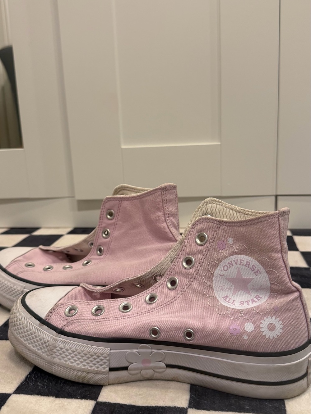 Converse Pink High-Top Sneakers with Floral Midsole